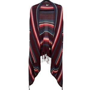 Billabong Boho Striped Open Front Fringe High-Low Hem Cardigan Sweater - Size M